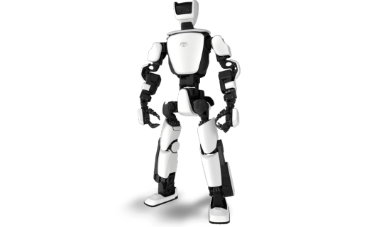 En humanoid robot från Toyota som heter T-HR3 med vita karosspaneler och svarta rörliga leder.