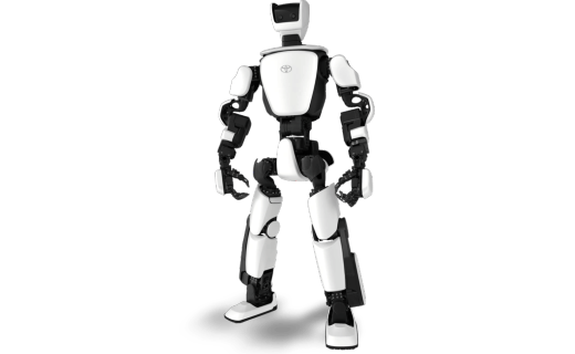 En humanoid robot från Toyota som heter T-HR3 med vita karosspaneler och svarta rörliga leder.