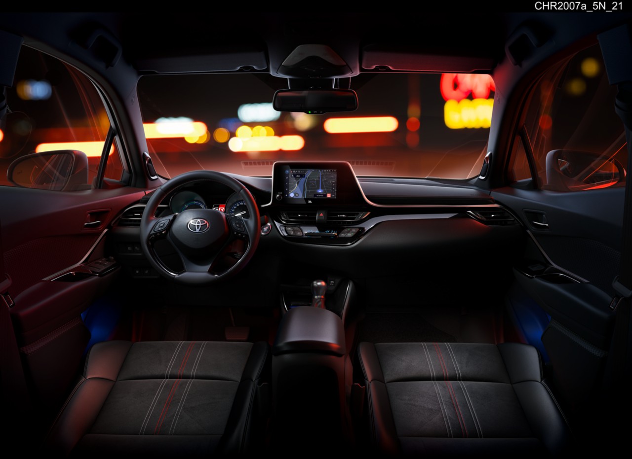 Cockpit showing light blue ambient lighting	